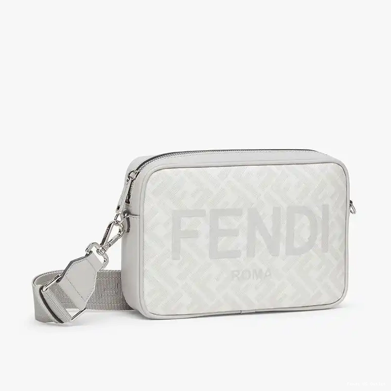 Vintage HOT Logo Motif Fabric FF Compact Case White ROMA Camera In Fendi 0619